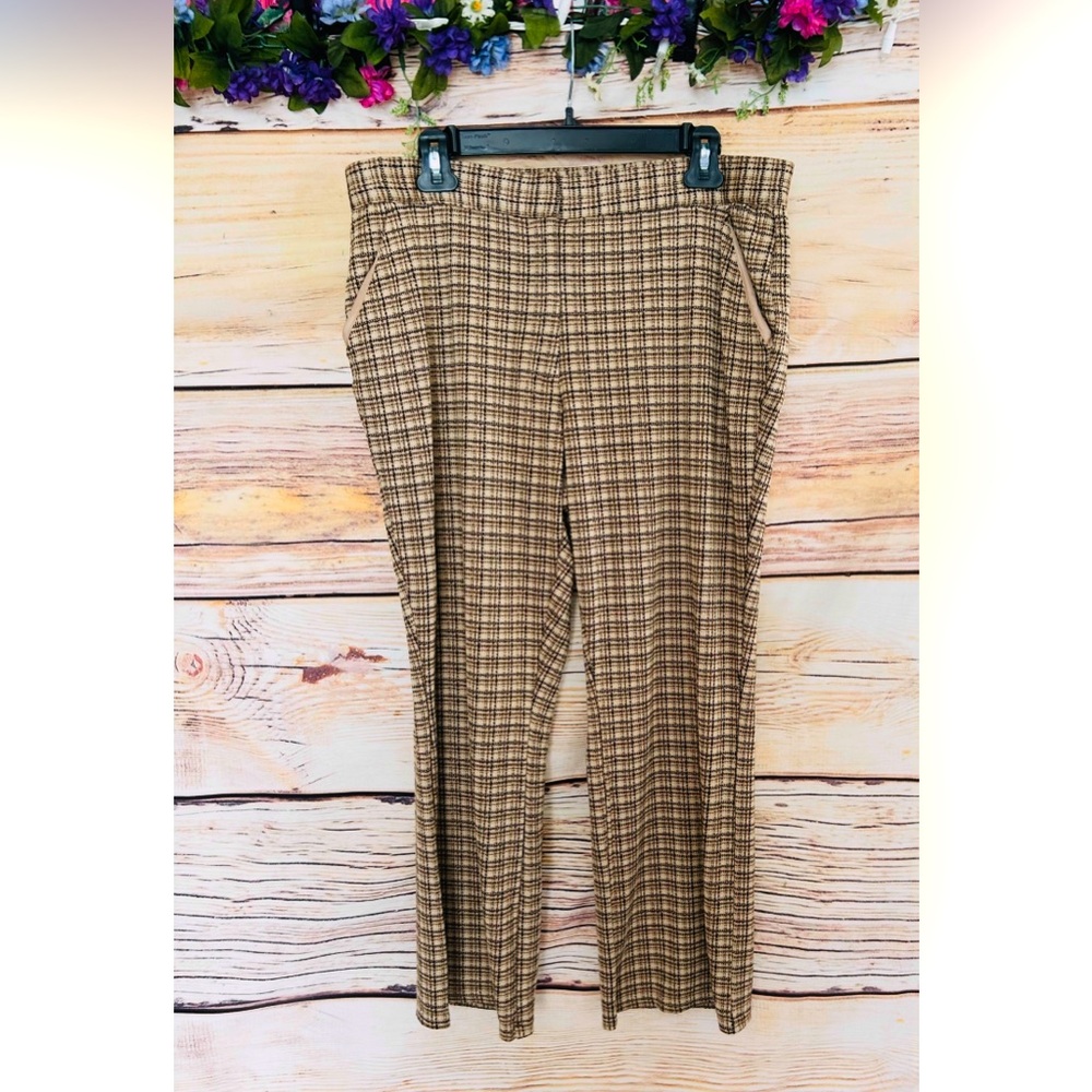 Nordstrom Rack Women’s Brown Tan Plaid Knit Dress Pants Size XL